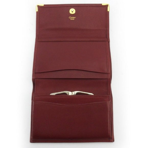 Cartier tri-fold wallet mast line Bordeaux leather Authentic used